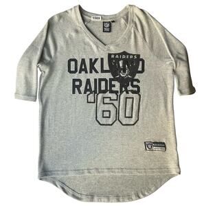 NFL Women’s Short Sleeve V-neck Blouse size M, Gray, Oakland Raiders 60’
